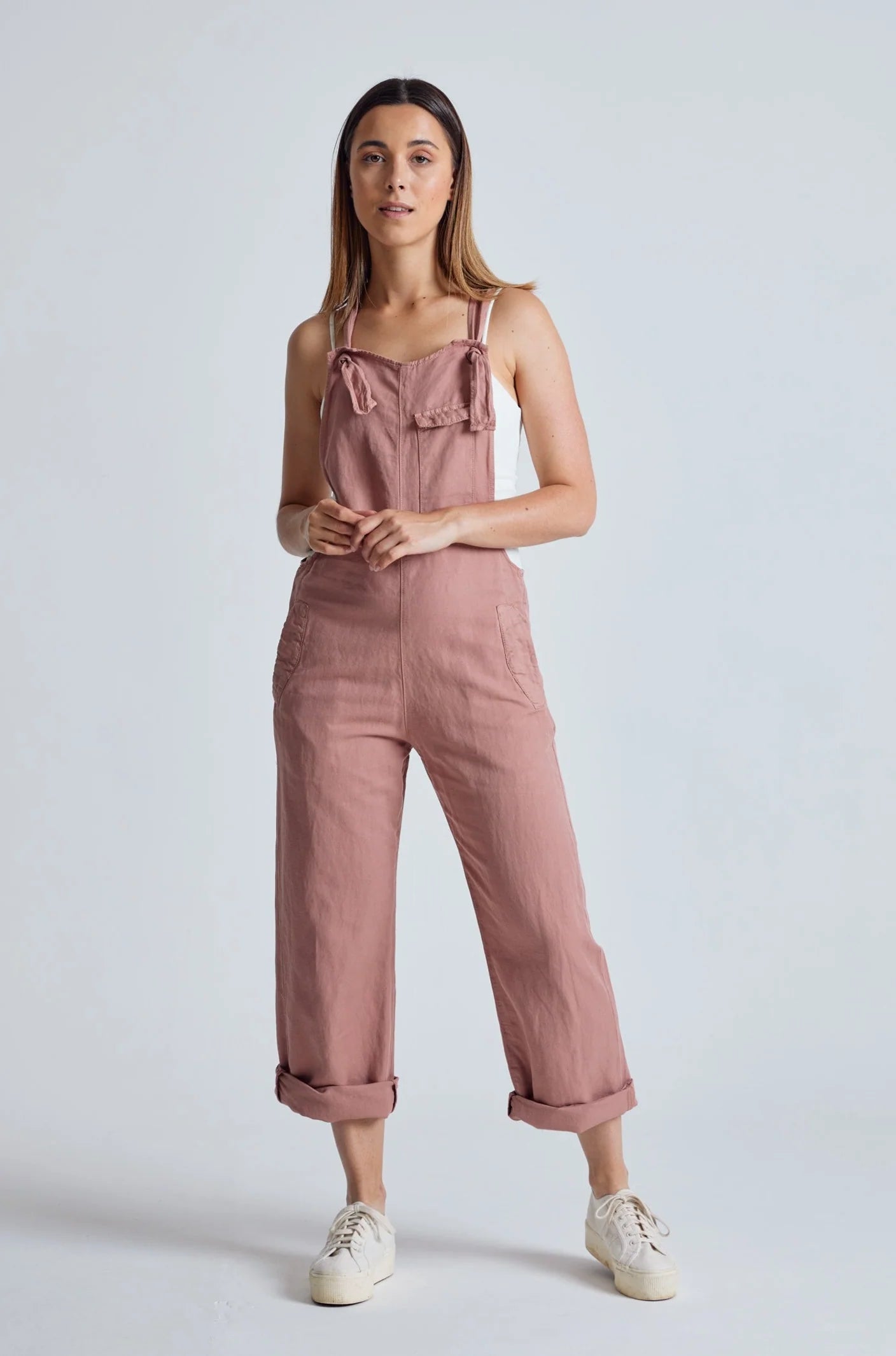 Mary-Lou Dungarees in Retro Pink - GOTS Organic Cotton & Linen