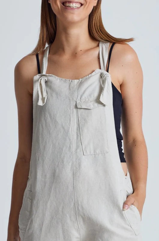Mary-Lou Dungarees in Natural- GOTS Organic Cotton & Linen