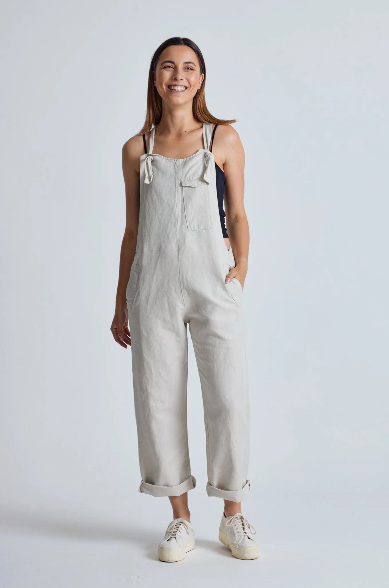 Mary-Lou Dungarees in Natural- GOTS Organic Cotton & Linen