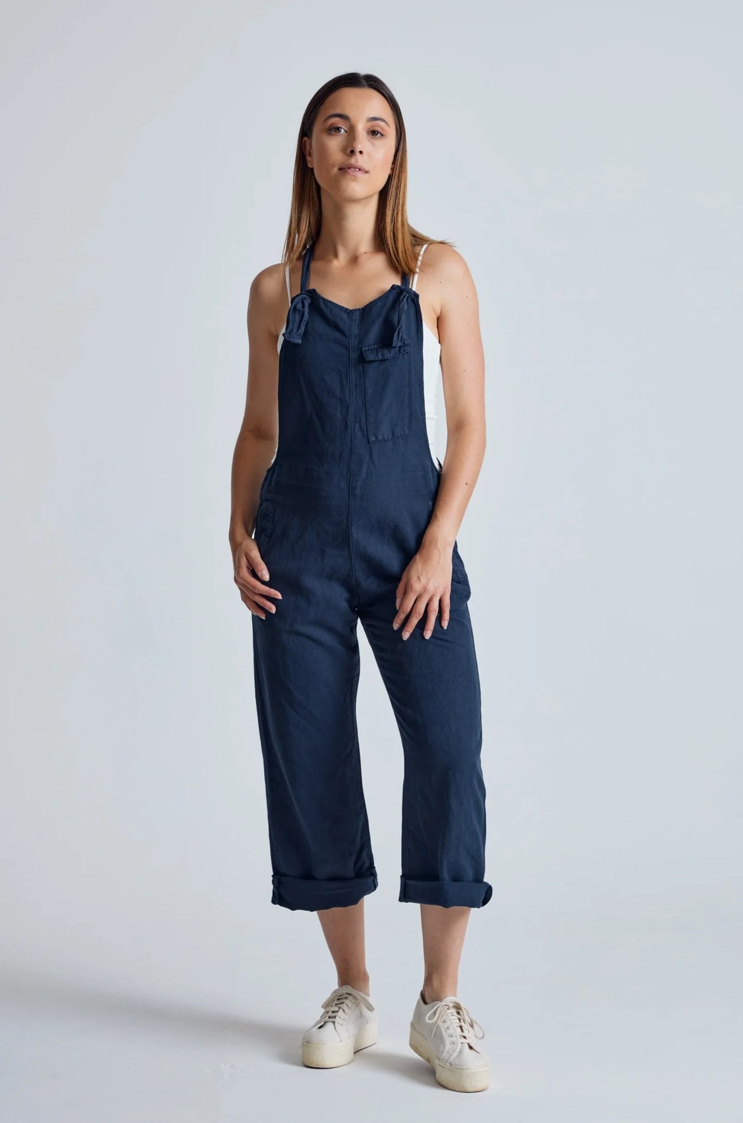 Mary-Lou Dungarees in Navy - GOTS Organic Cotton & Linen