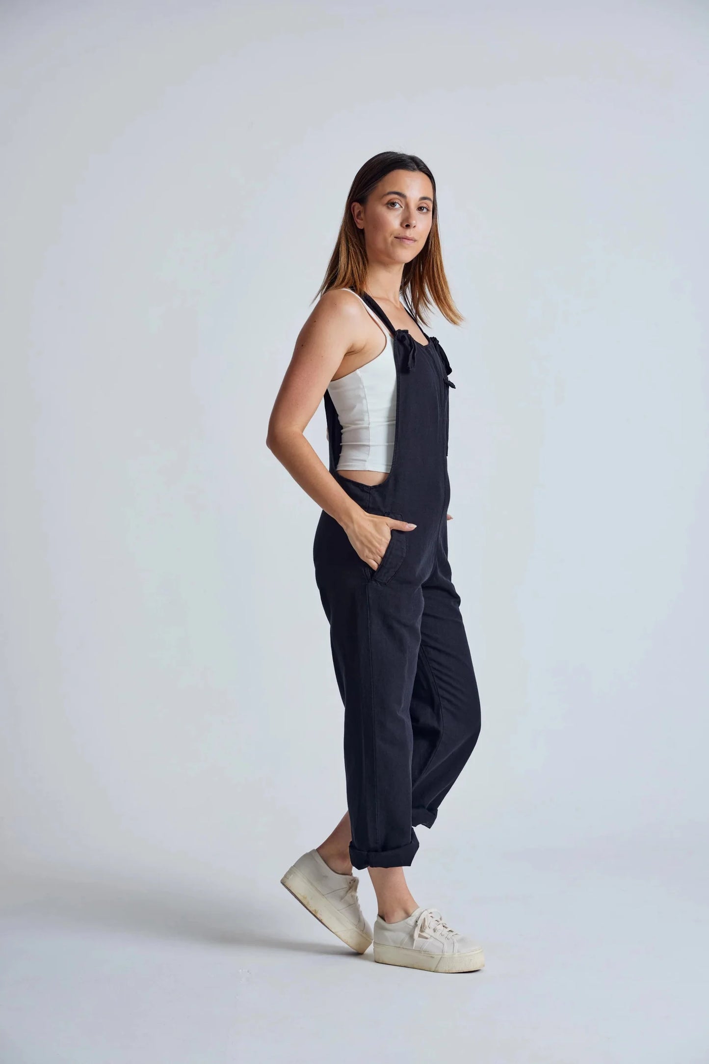 Mary-Lou Dungarees in Black - GOTS Organic Cotton & Linen