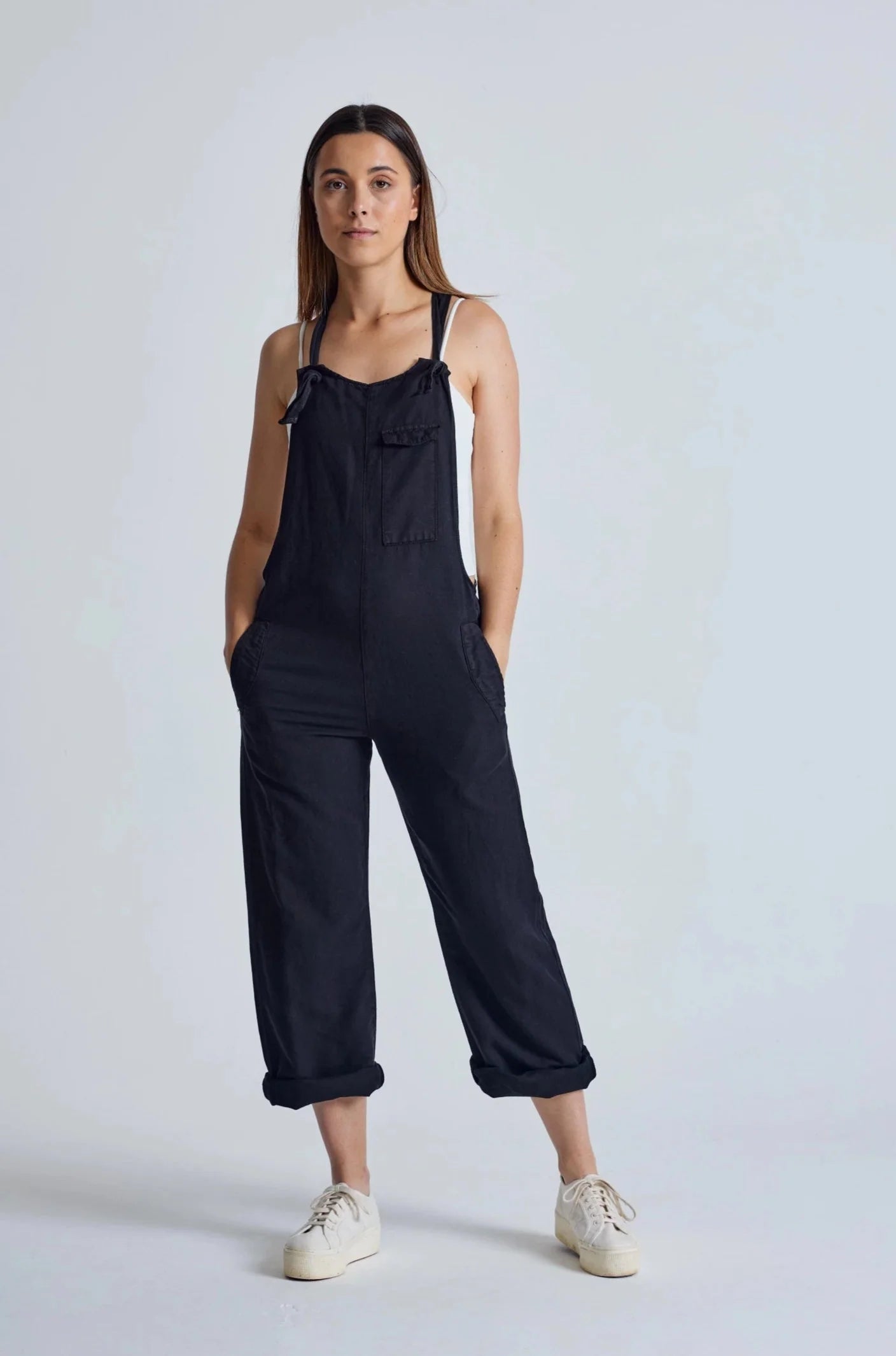 Mary-Lou Dungarees in Black - GOTS Organic Cotton & Linen