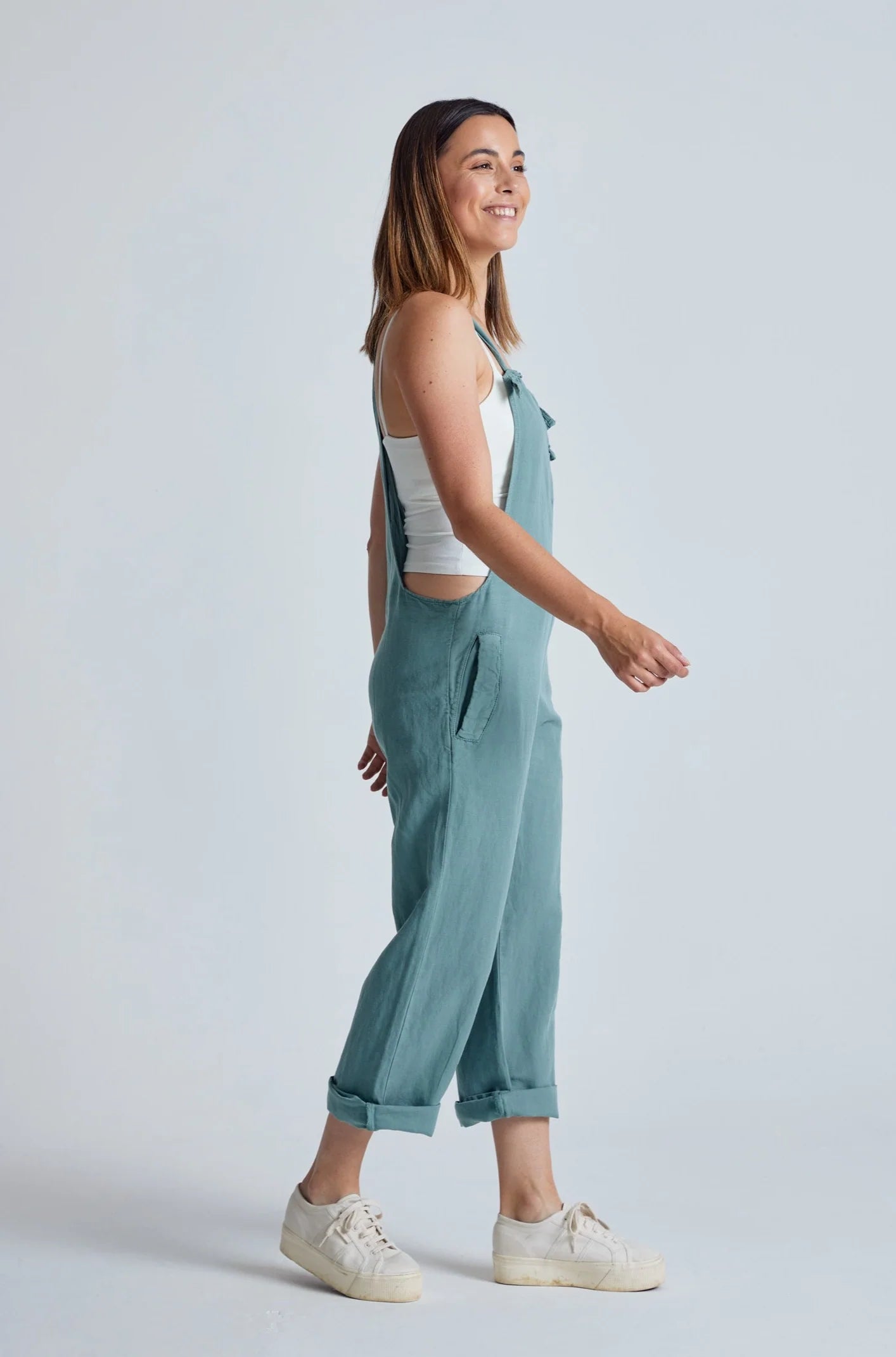 Mary-Lou Dungarees in Retro Blue- GOTS Organic Cotton & Linen