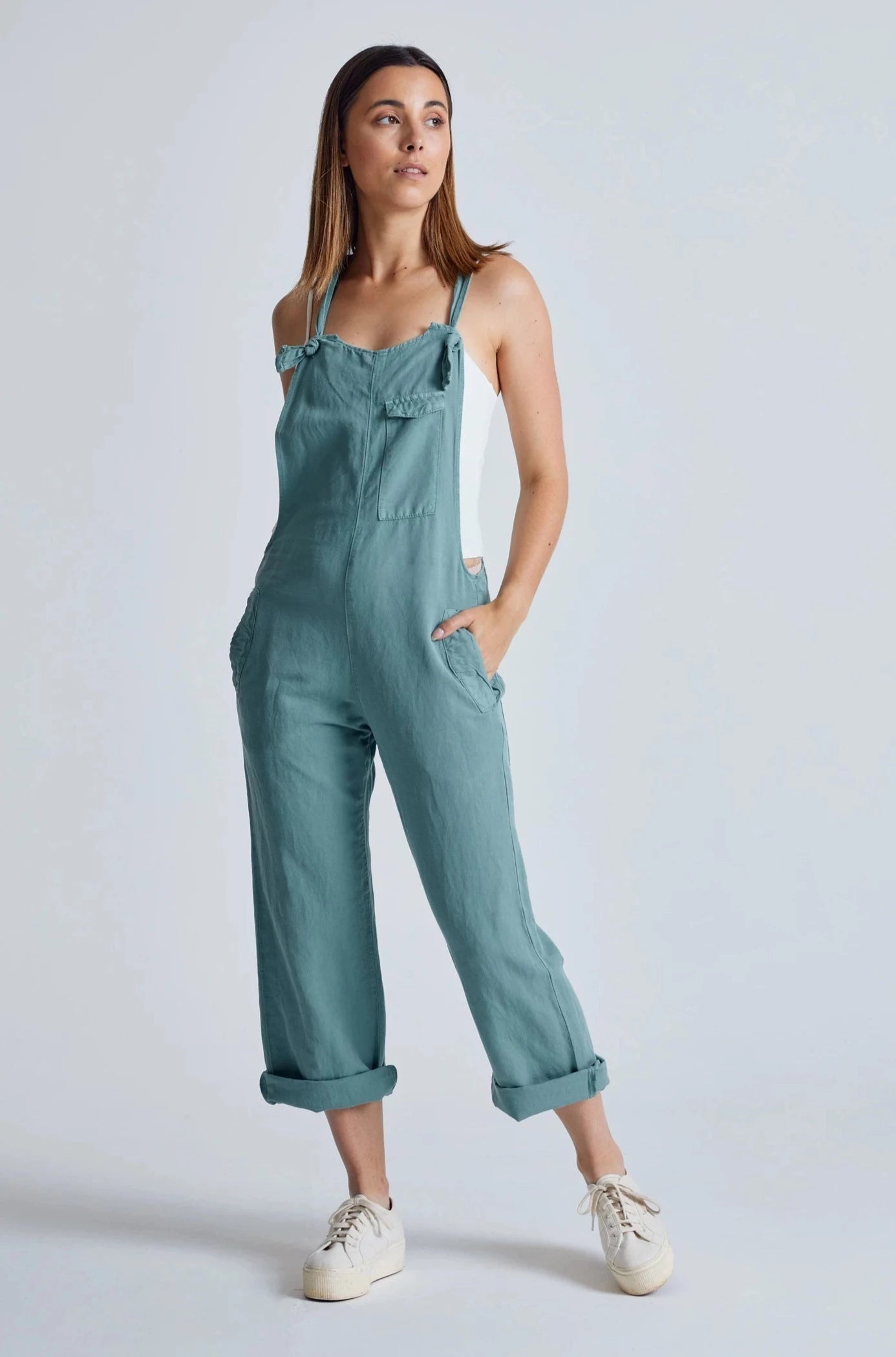 Mary-Lou Dungarees in Retro Blue- GOTS Organic Cotton & Linen