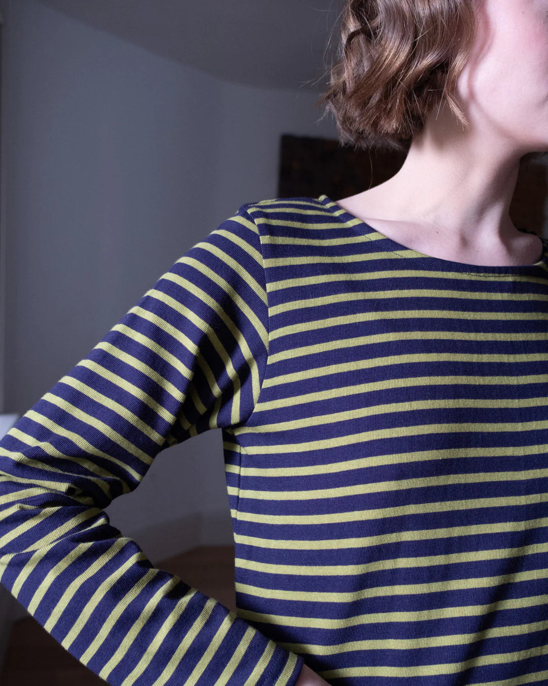 Sailor T-shirt Navy & Chartreuse Stripe