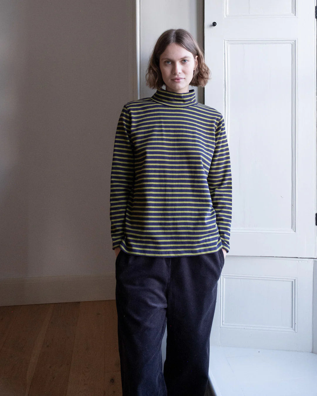 Jonie Navy & Chartreuse Striped T-shirt
