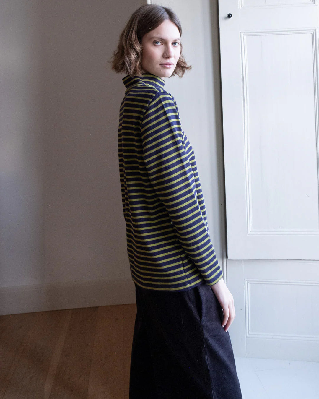 Jonie Navy & Chartreuse Striped T-shirt