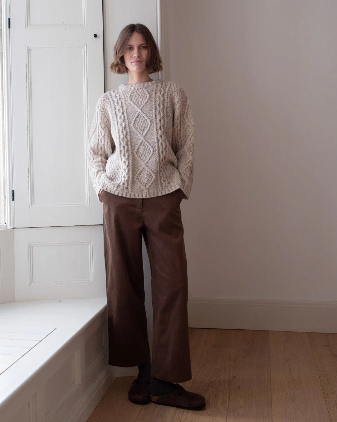 Harper Wide Leg Trousers Dark Sand Cord
