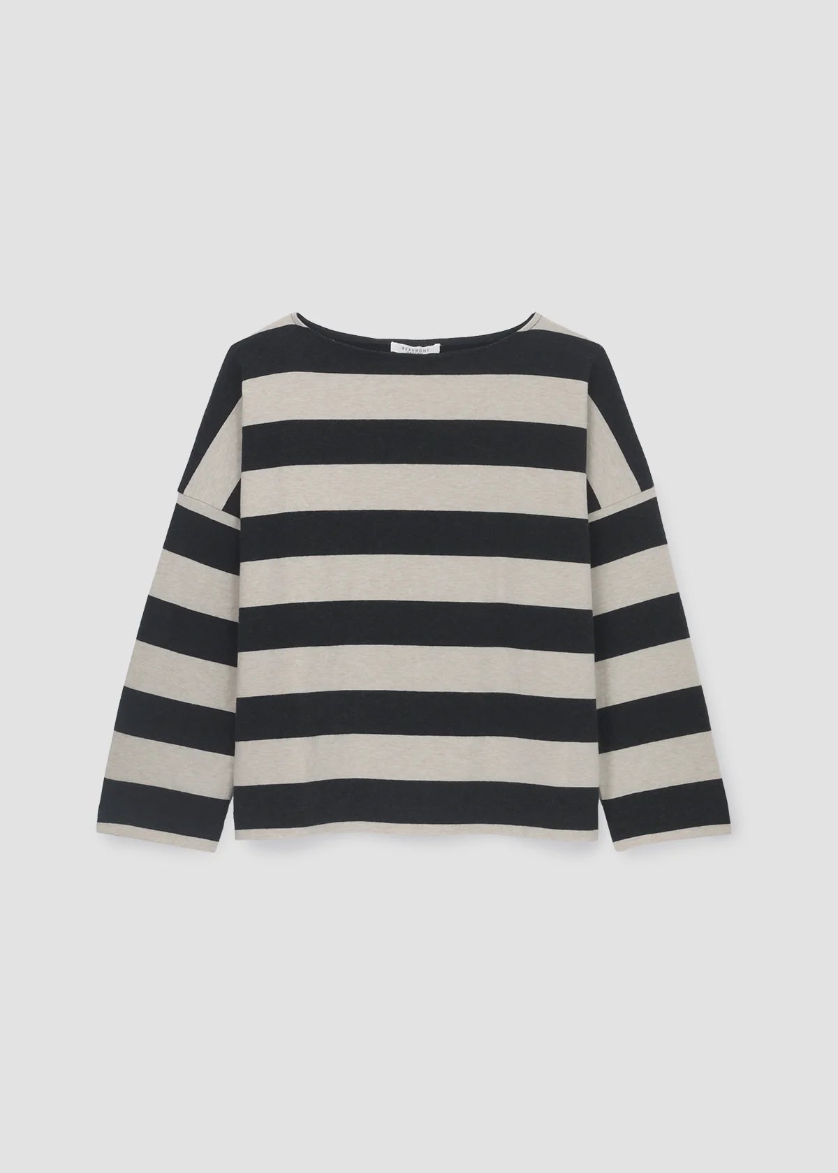 Leia-Sue Organic Cotton Stripe Jersey Top Charcoal & Ecru Marl Stripe