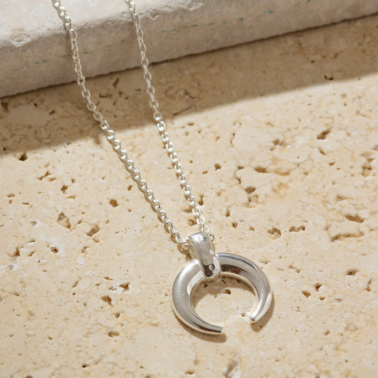 Lunula Crescent Pendant Necklace Silver