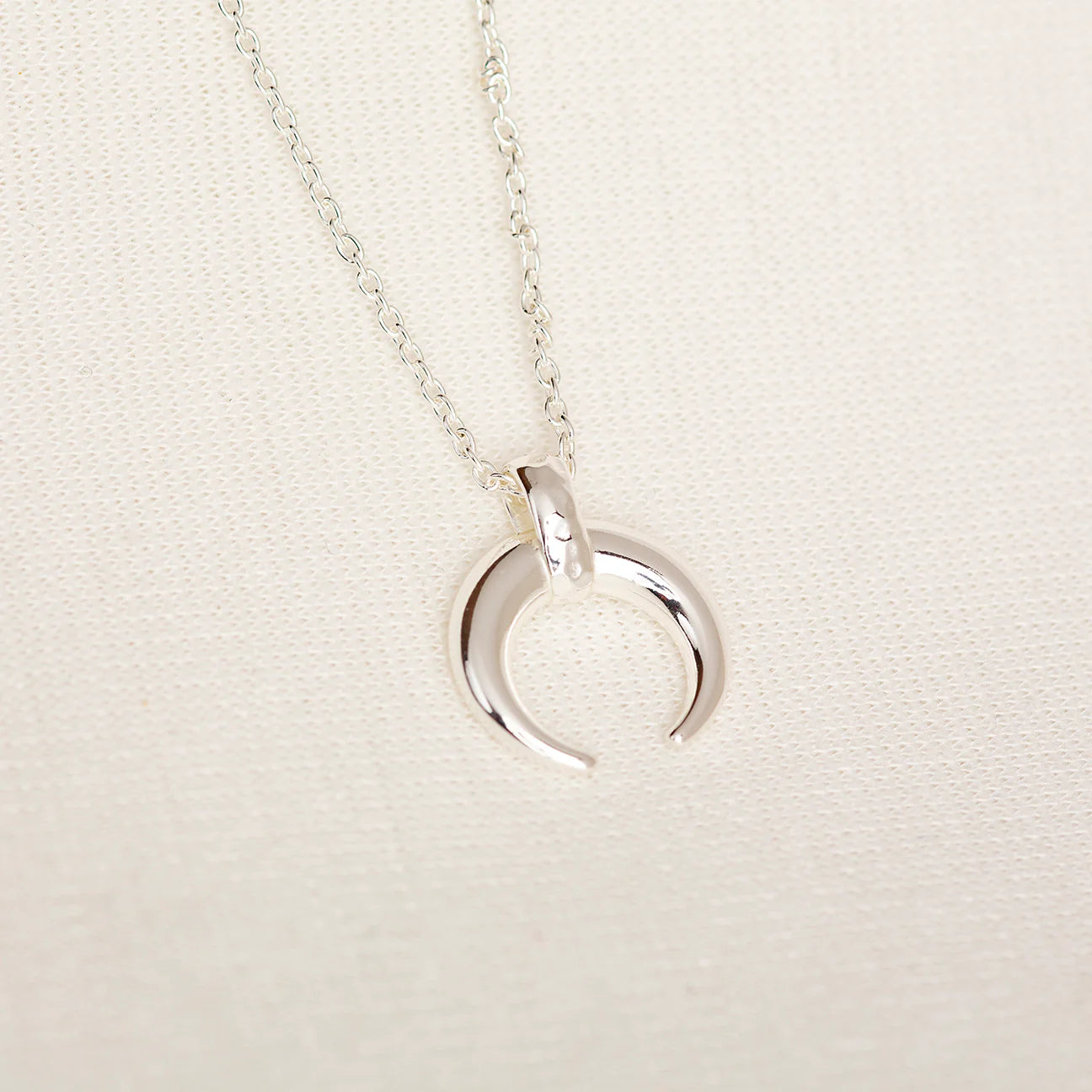 Lunula Crescent Pendant Necklace Silver