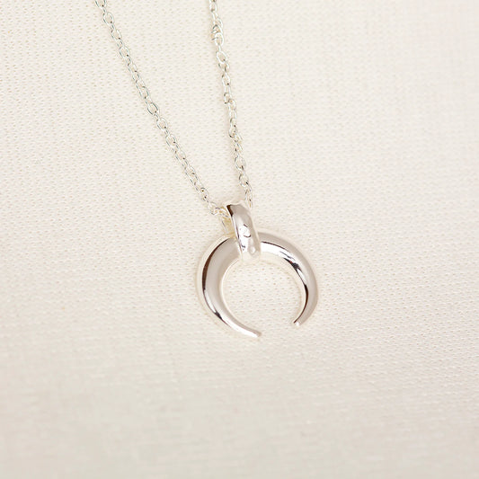 Lunula Crescent Pendant Necklace Silver