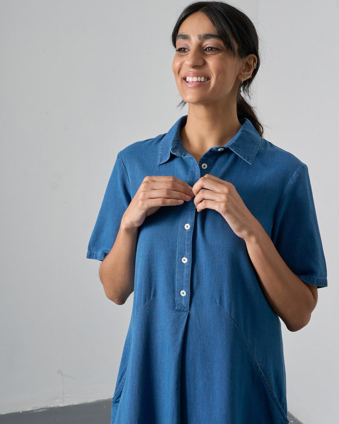 Alexa Shirt Dress - Textured Denim