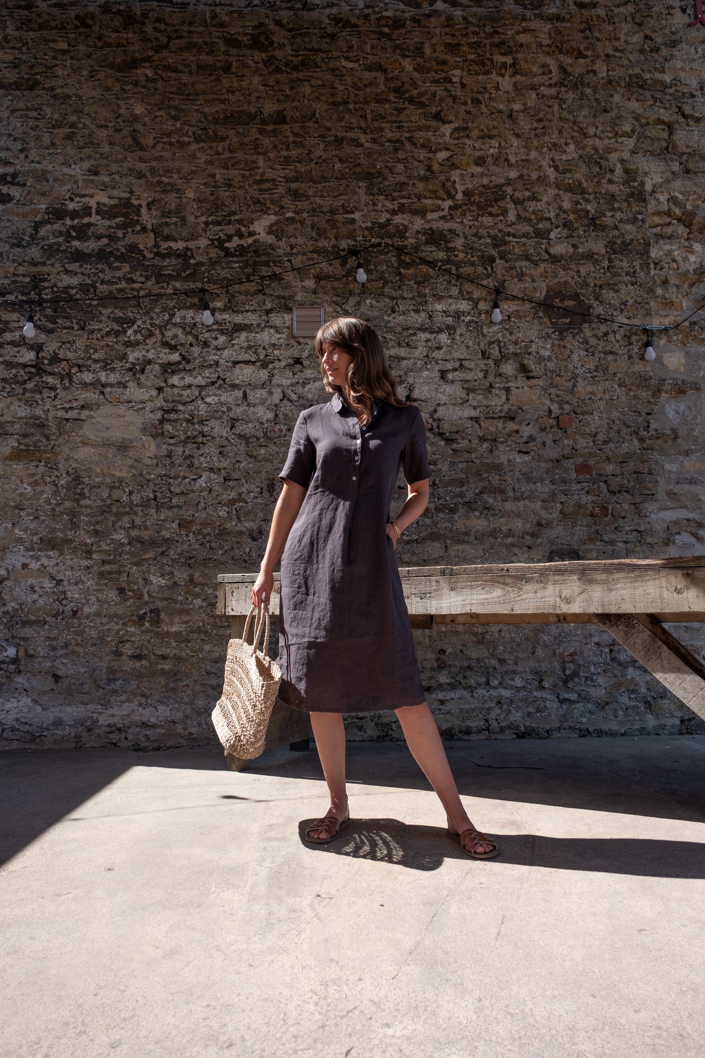 Alexa Shirt Dress - Grey Linen