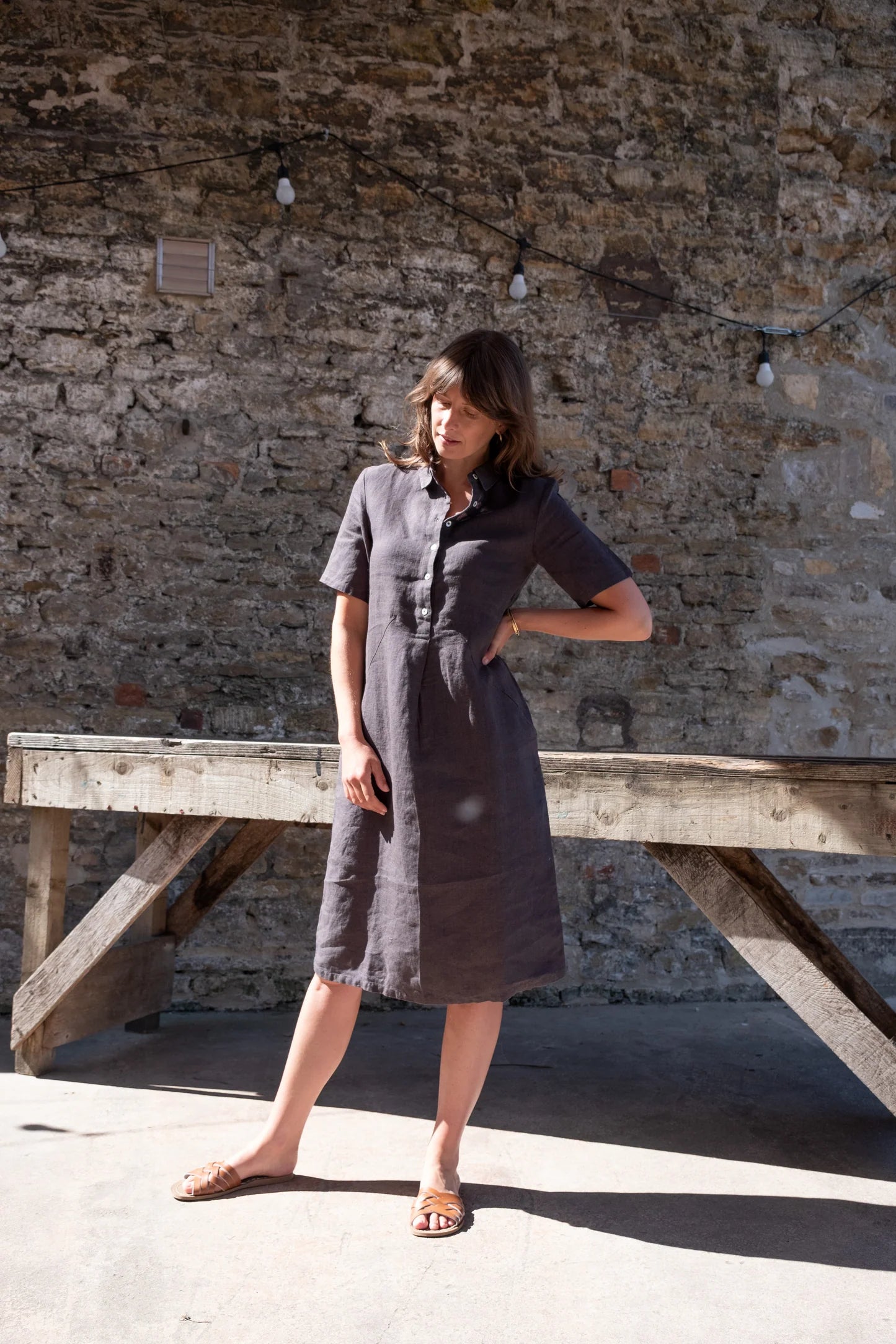 Alexa Shirt Dress - Grey Linen