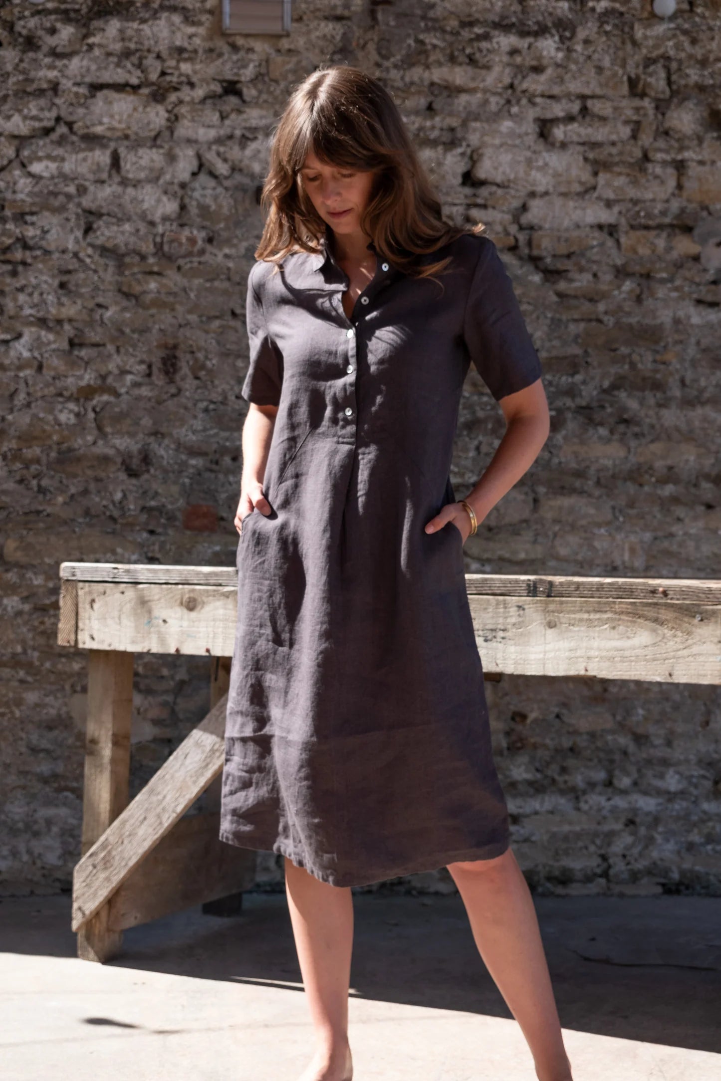 Alexa Shirt Dress - Grey Linen
