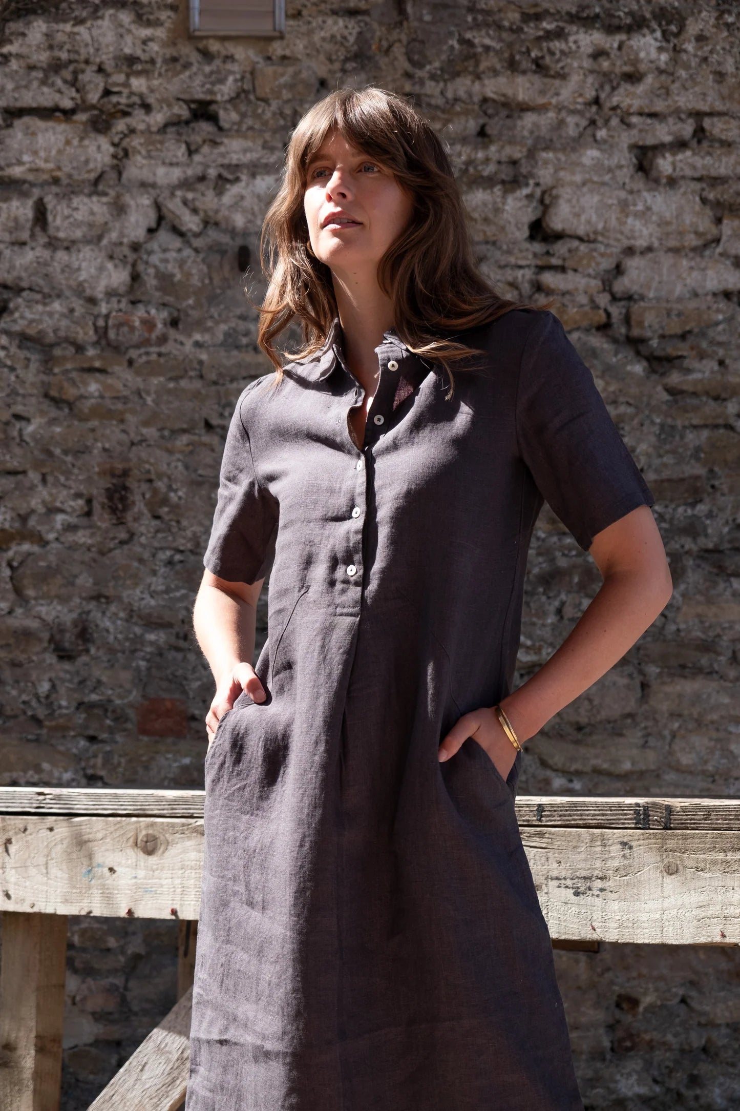 Alexa Shirt Dress - Grey Linen
