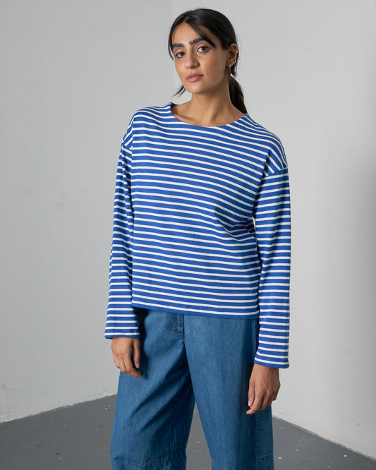 Zoe Relaxed T-Shirt - Med Blue Stripe