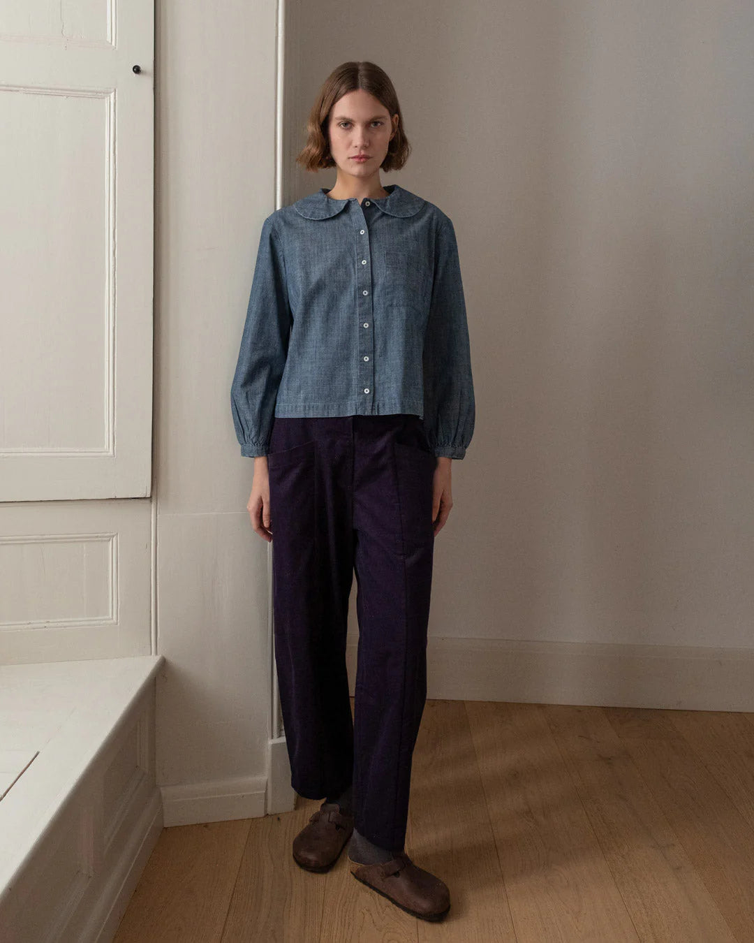 Lorren Barrel Leg Trousers Navy Cord