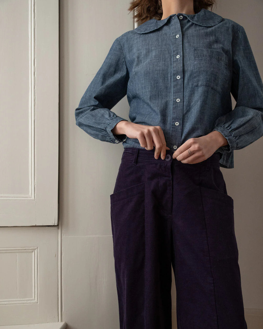 Lorren Barrel Leg Trousers Navy Cord