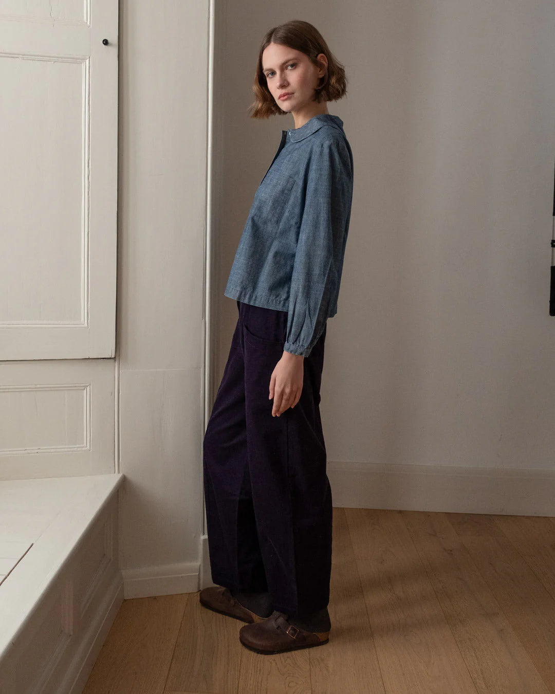 Lorren Barrel Leg Trousers Navy Cord