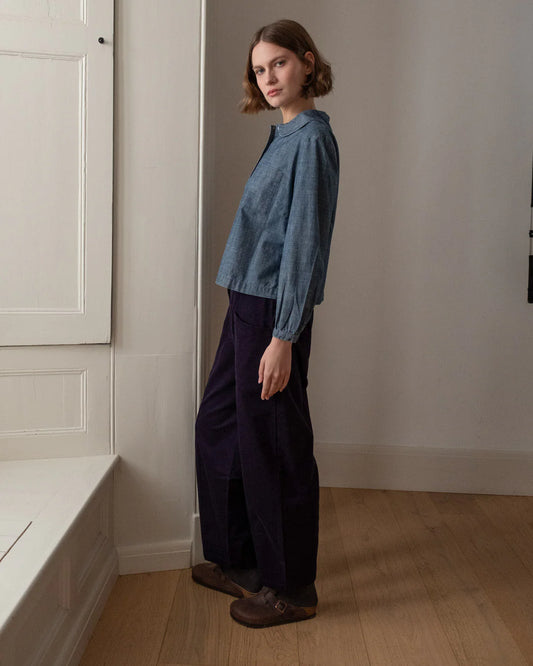 Lorren Barrel Leg Trousers Navy Cord