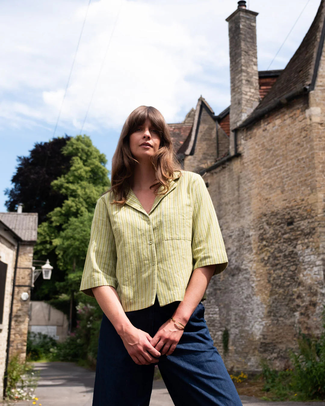 Gina Casual Shirt - Avocado Stripe