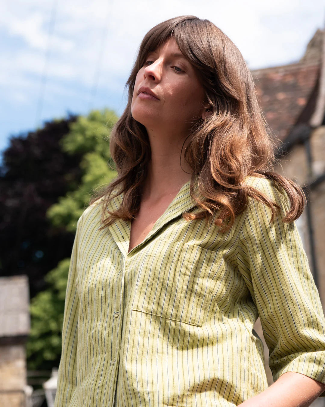 Gina Casual Shirt - Avocado Stripe