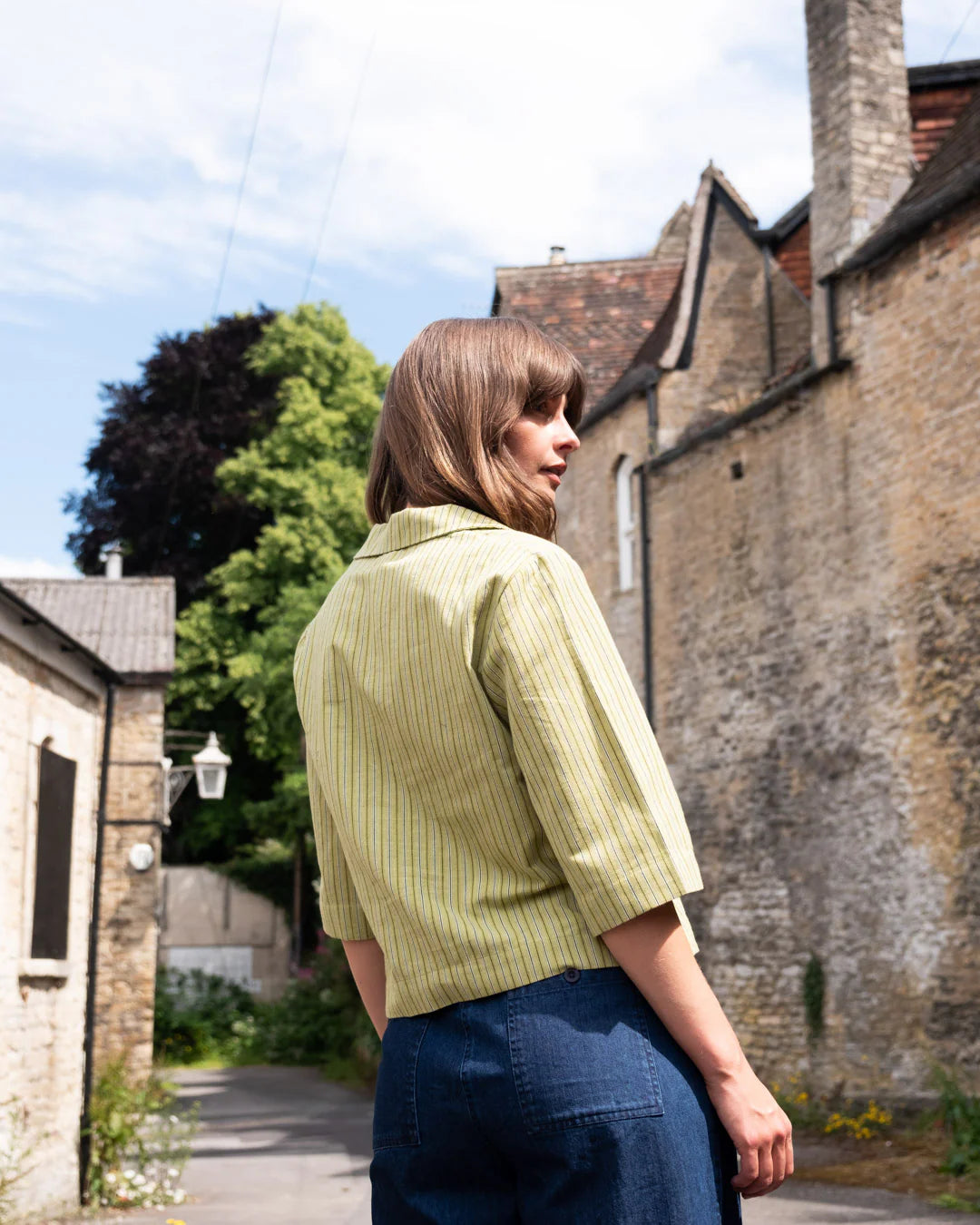 Gina Casual Shirt - Avocado Stripe