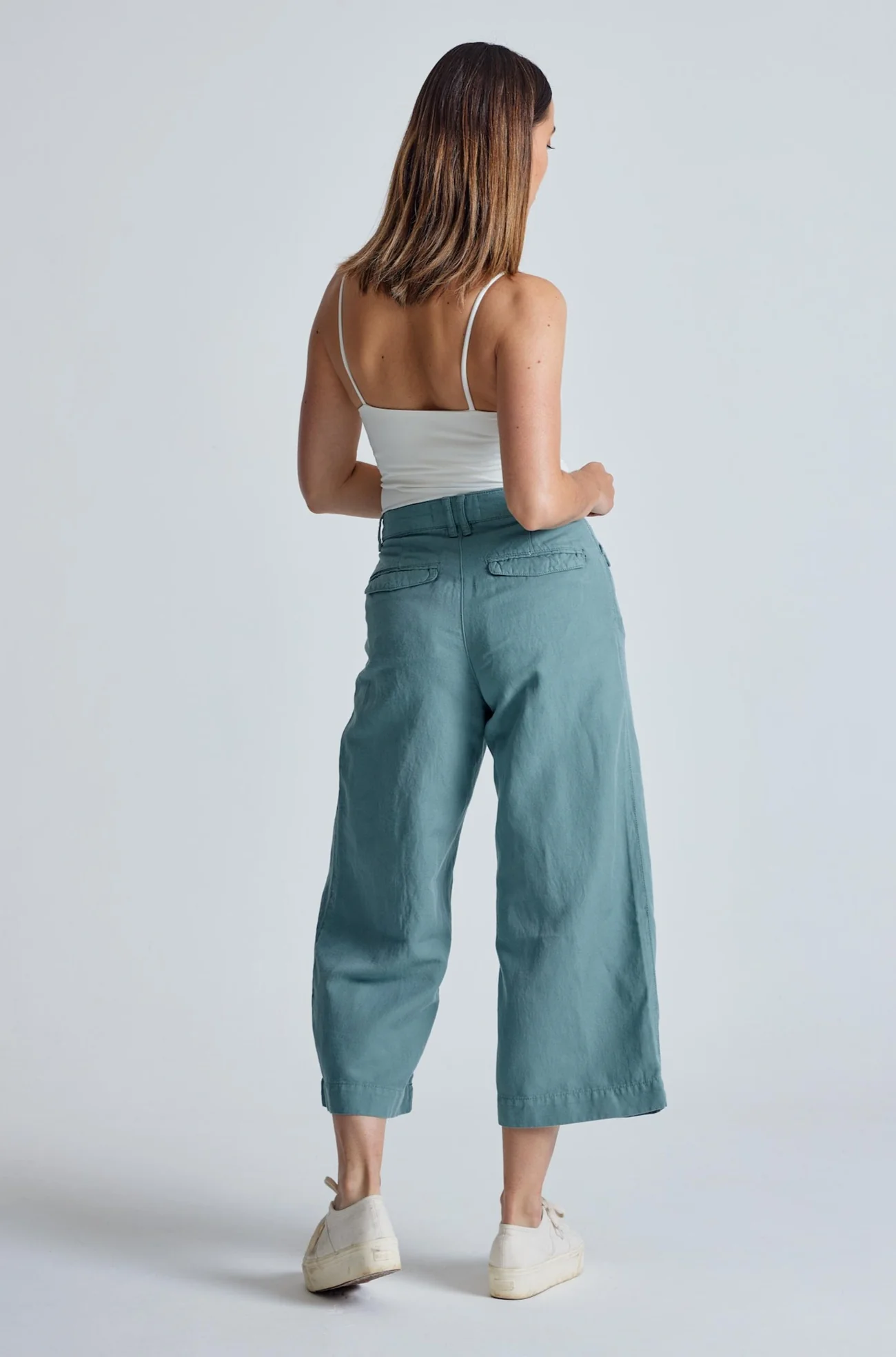 Betty Wide Leg Culottes in Retro-Blue - GOTS Organic Cotton & Linen