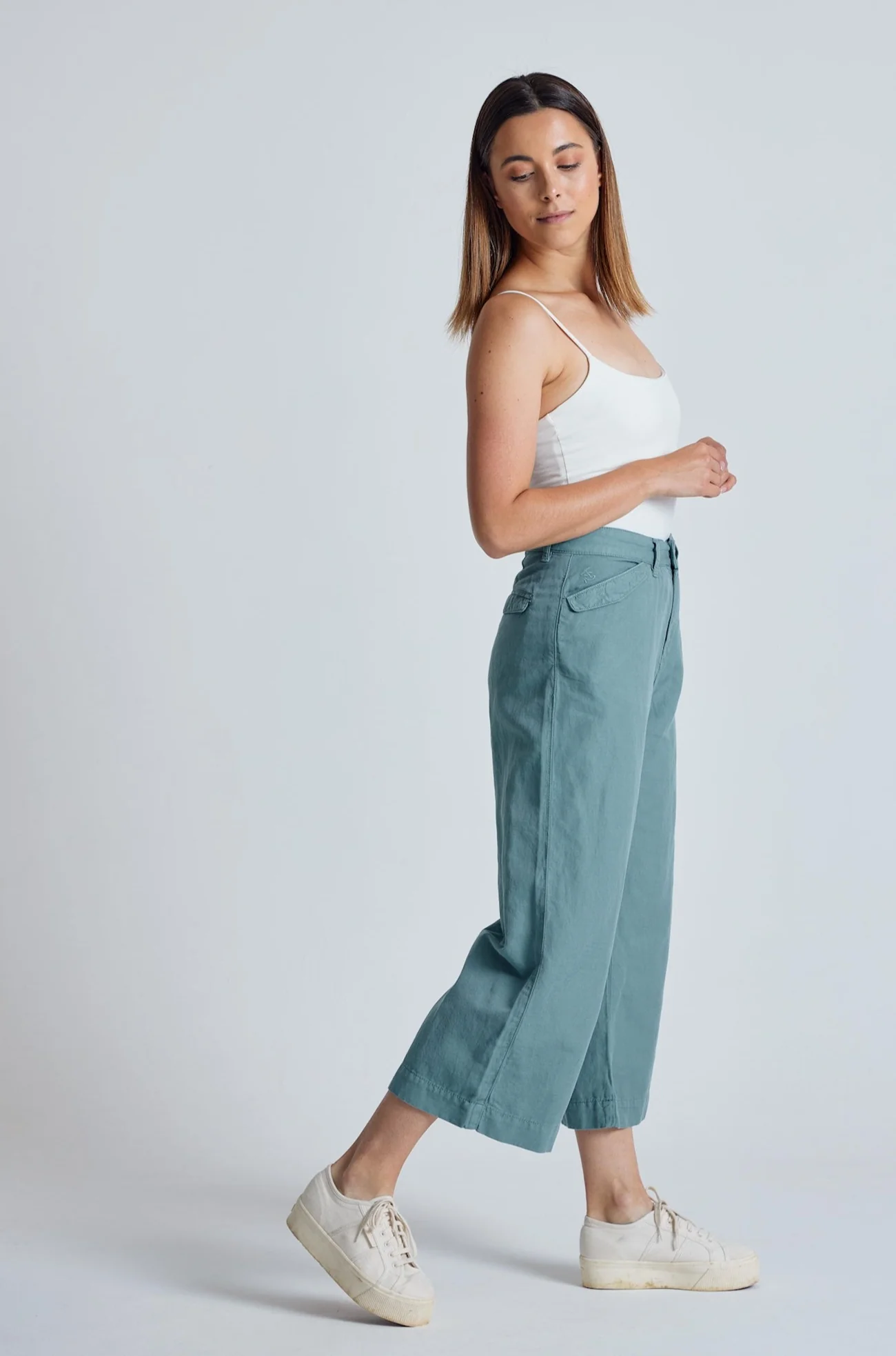 Betty Wide Leg Culottes in Retro-Blue - GOTS Organic Cotton & Linen
