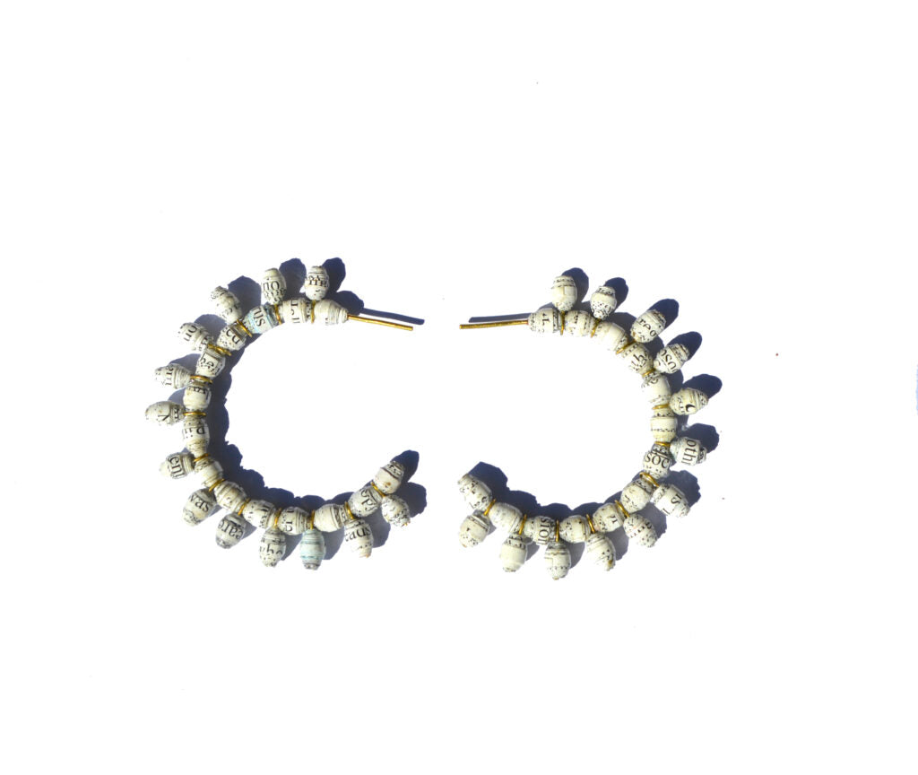 Sun Hoop Waste Paper Earrings & White