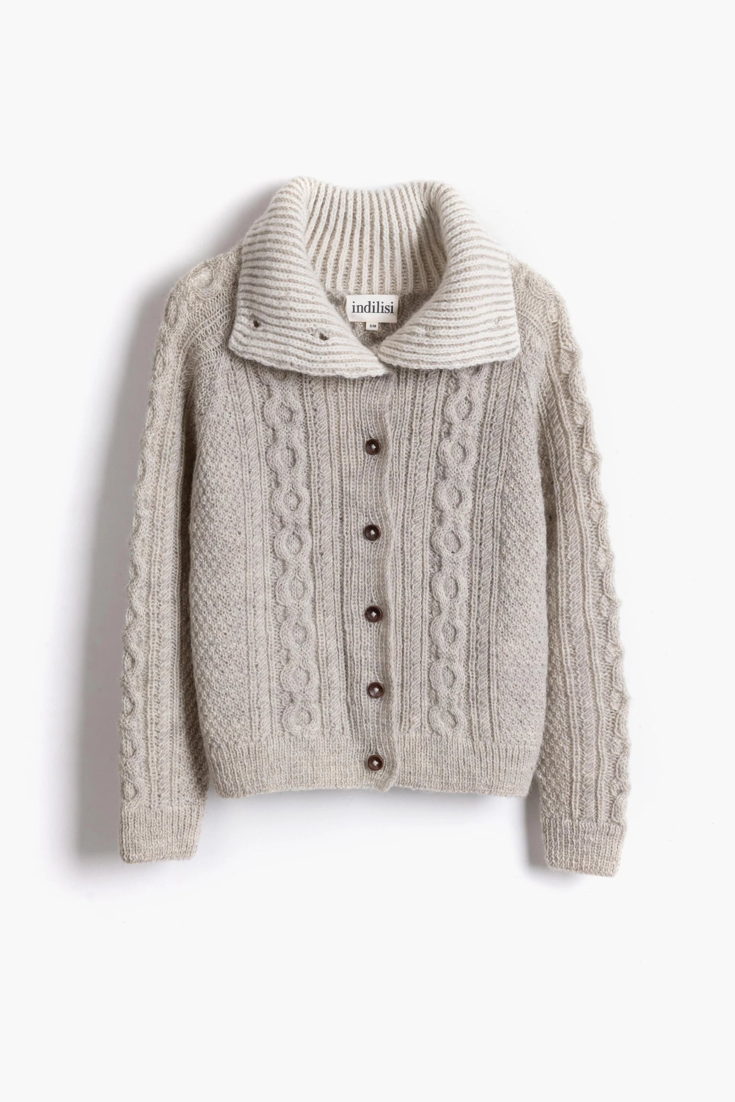 The Chloe Cardigan with Funnel Neck - Hand Knit in Natural Light Grey