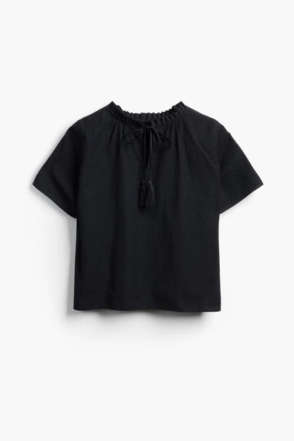 Shayla Reversible Frill Neck Black Blouse