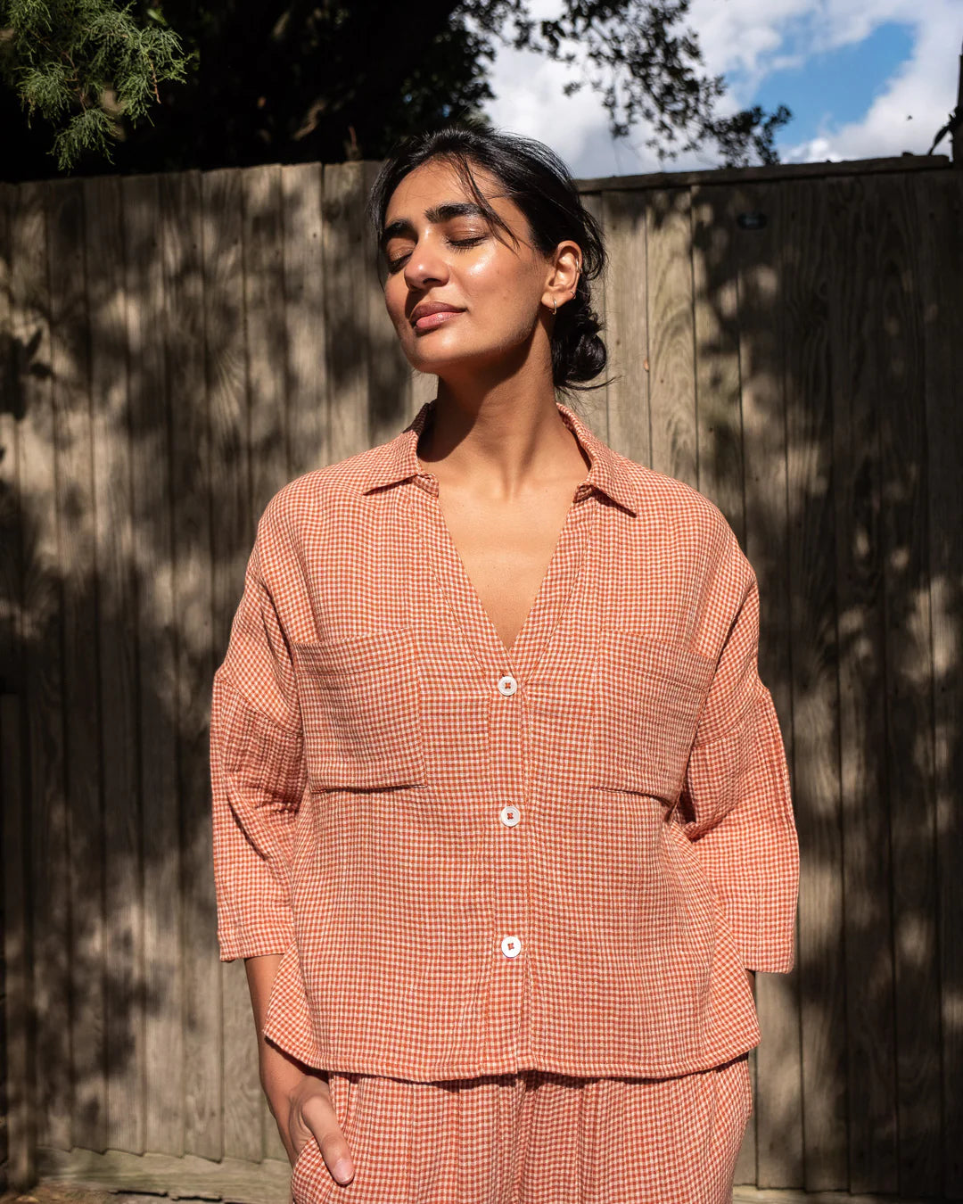 Ava Blouse Rust Check