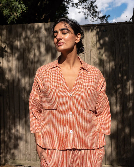 Ava Blouse Rust Check