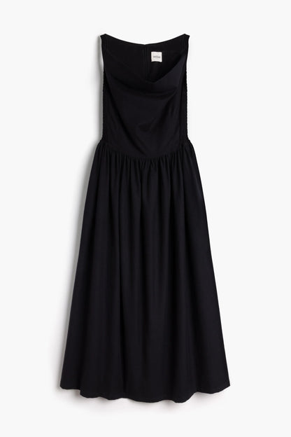The Celia Cowl Neck Dress in Black Twill