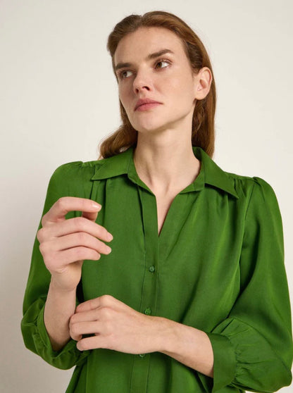 Green Tencel Ruffled Blouse