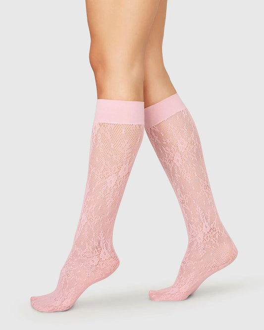 Rosa Lace Knee High Socks - Pink