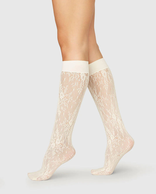 Rosa Lace Knee High Socks - Ivory