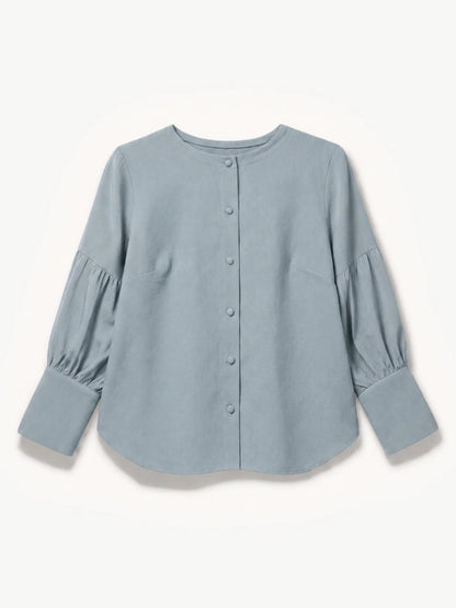 Habiba Collarless Blouse - Blue