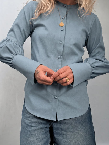 Habiba Collarless Blouse - Blue