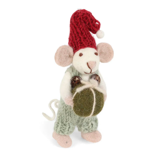 En Gry & Sif Small White Mouse with Green Pants and Present