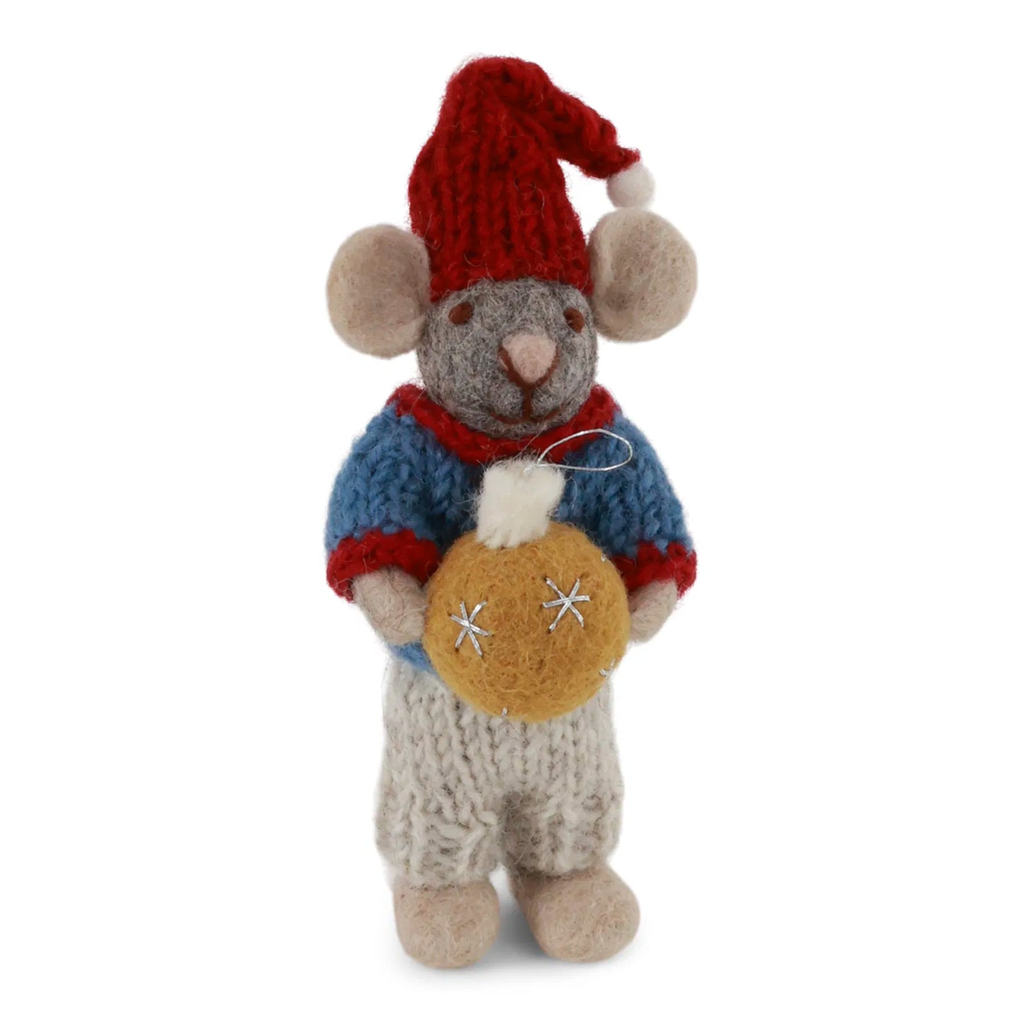 En Gry & Sif Small Grey Boy Mouse with Christmas Bauble