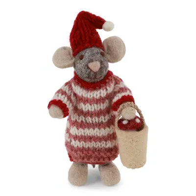 En Gry & Sif Grey Girly Mouse in Dress with Mushroom in Bucket
