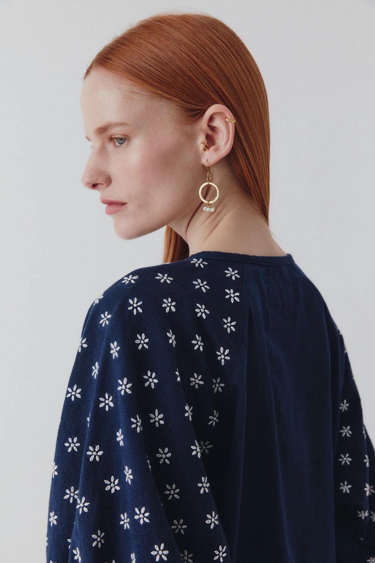 Daisy Dress Hand Embroidered Navy