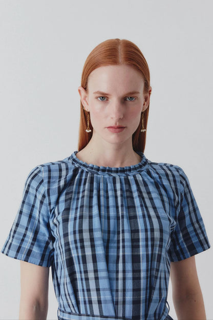 Shayla Dress Reversible Blue Check