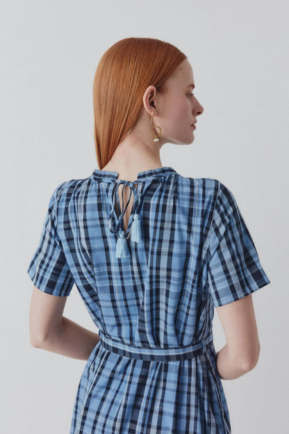 Shayla Dress Reversible Blue Check