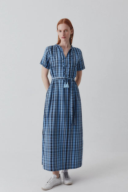 Shayla Dress Reversible Blue Check