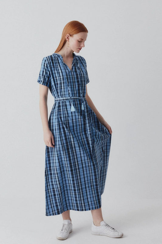 Shayla Dress Reversible - Blue Check